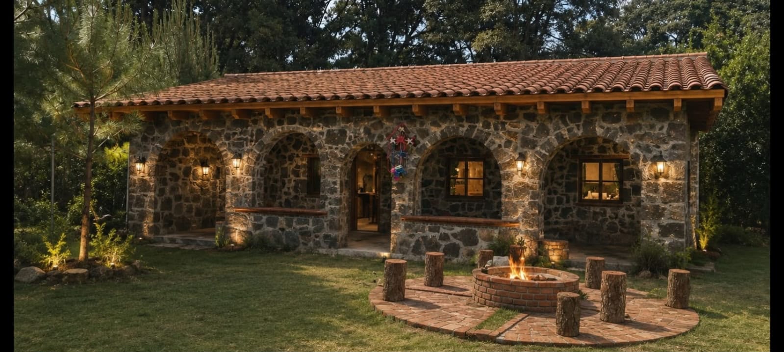 Cabaña de piedra con área exterior